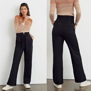 Maeve Irina Relaxed Ponte Belted Black Wide Leg Pants, Size 10